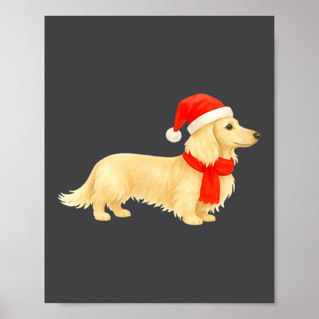 Poster Dachshund de Natal de Cabelo Comprido Creme Com Ch (Frente)