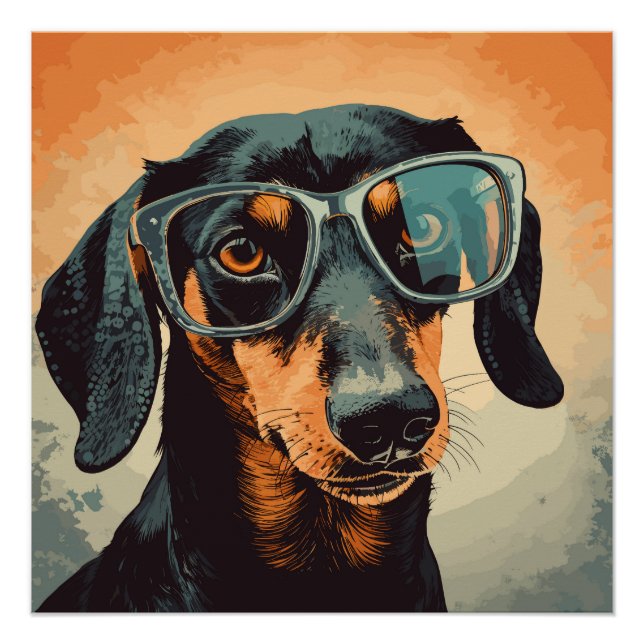 Pôster Dachshund de Óculos (Frente)