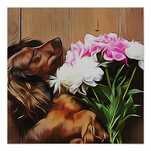 Pôster Dachshund Deitado No Chão De Madeira (Frente)