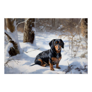 Pôster Dachshund Deixe Nevar Natal