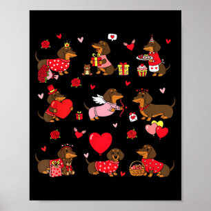 Poster Dachshund Dia dos Namorados Cachorro Bonito Amor d