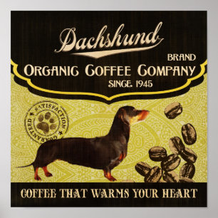 Pôster Dachshund Dog Art Poster- Organic Coffee Company