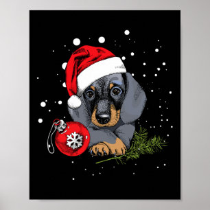 Poster Dachshund Dog Árvore de Natal Papais noeis Luzes X
