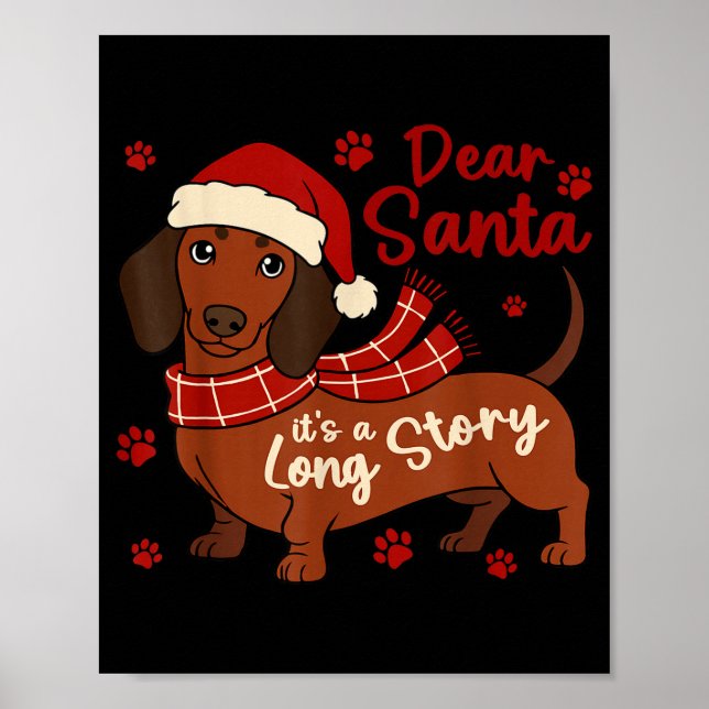 Poster Dachshund Dog Dear Santa It's A Long Story Funny C (Frente)