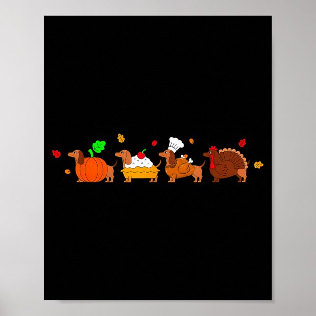 Poster Dachshund Dog Pumpkin E Turkey Thanksgiving  (Frente)
