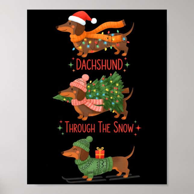 Poster Dachshund Dogs Christmas Sweater Dachshund Through (Frente)