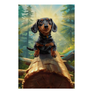 Pôster Dachshund E Butterfly Chase Adventure