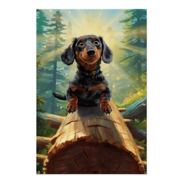 Pôster Dachshund E Butterfly Chase Adventure