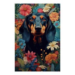 Pôster Dachshund Em Meio A Sinfonia Das Flores