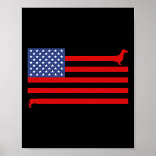 Poster Dachshund Engraçado Bandeira EUA 4 De Julho Patrió