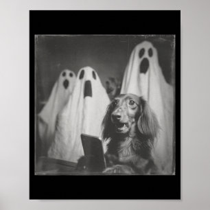 Poster Dachshund engraçado Selfie assombrado Halloween Si