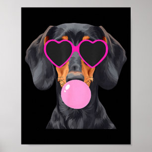Poster Dachshund Engraçado Vestindo Óculos E Sopando Bolh