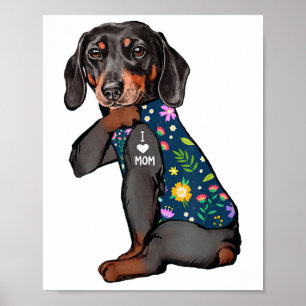Poster Dachshund Eu Amo Mamãe Tatuagem Flor Cão Funny _1