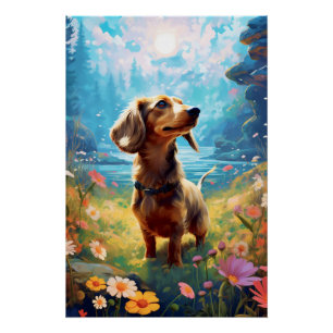Pôster Dachshund Explorando Um Prado