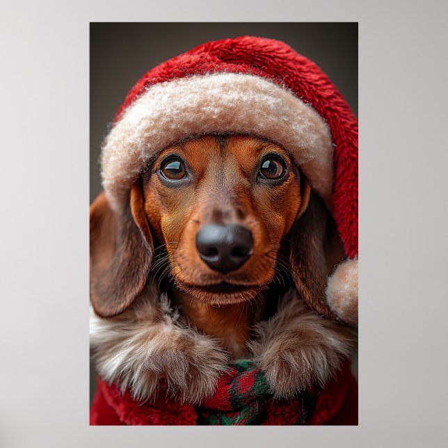Poster Dachshund Festivo em Papais noeis (Frente)