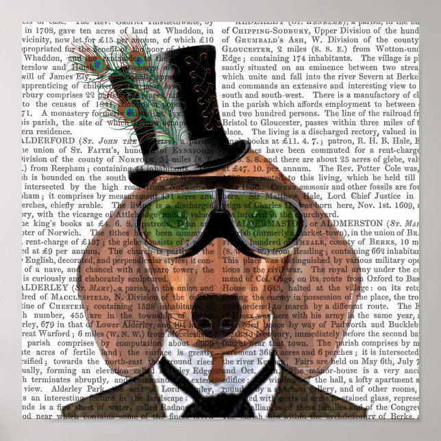Pôster Dachshund Green Goggles Top Hat (Frente)