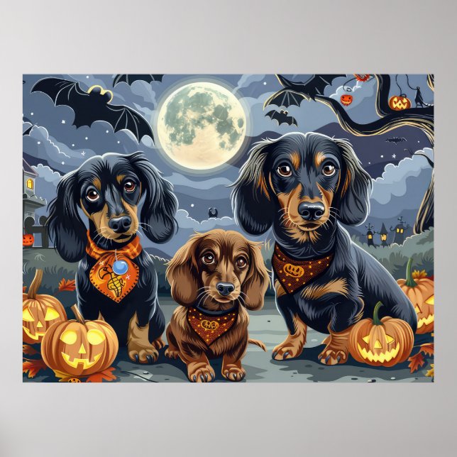 Poster Dachshund Halloween Assustador  (Frente)