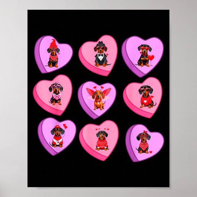 Poster Dachshund Hearts Candy Valentines Weiner Dog Pet L (Frente)