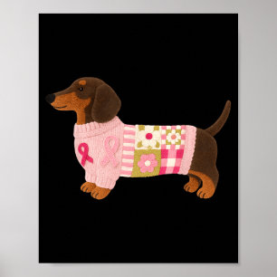 Poster Dachshund laço rosa conscientização câncer de mama