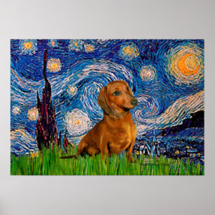 Poster Dachshund (Marrom1) - Noite Estrelada