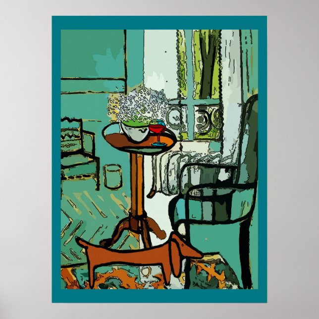 Pôster Dachshund Na Sala De Cama (Frente)