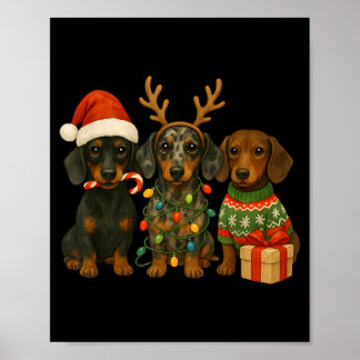 Poster Dachshund Natal Cachorro Salsicha Chapéu do Papai