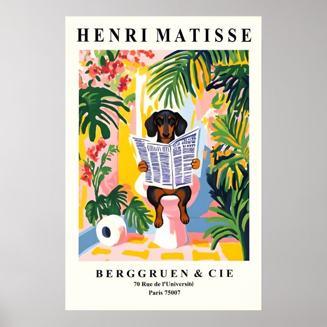 Poster Dachshund on Toilet Wall Art - Funny Matisse (Frente)