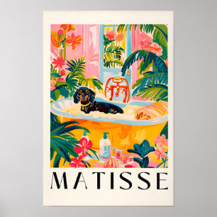 Poster Dachshund Preto em uma Banheira, Parede de Banheir