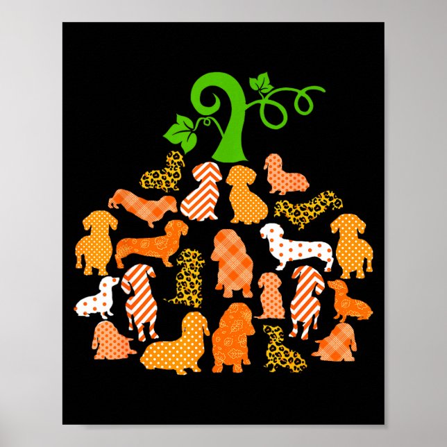 Poster Dachshund Pumpkin Shape Plaid Leopard Dog Autumn H (Frente)