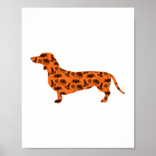 Poster Dachshund Pumpkin Witch Bat Funny Spooken Hallowee