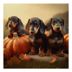 Pôster Dachshund Puppy Autumn Delight Pumpkin