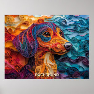 Poster Dachshund Quilling Art Dog Portrait