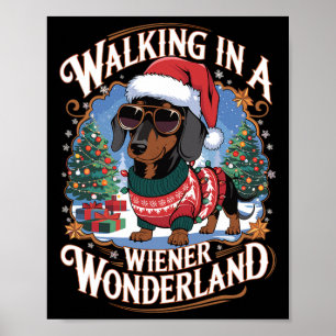 Poster Dachshund Santa Hat O Cachorro De Natal