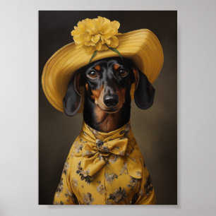 Poster Dachshund sofisticado em amarelo