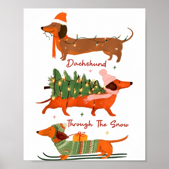 Poster Dachshund Through The Snow Merry Christmas Dachshu (Frente)