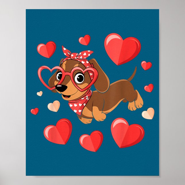 Poster Dachshund Valentines Day Wiener Dog Lover Weenie H (Frente)