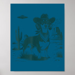Poster Dachshund vintage ufo ocidental cachorro engraçado