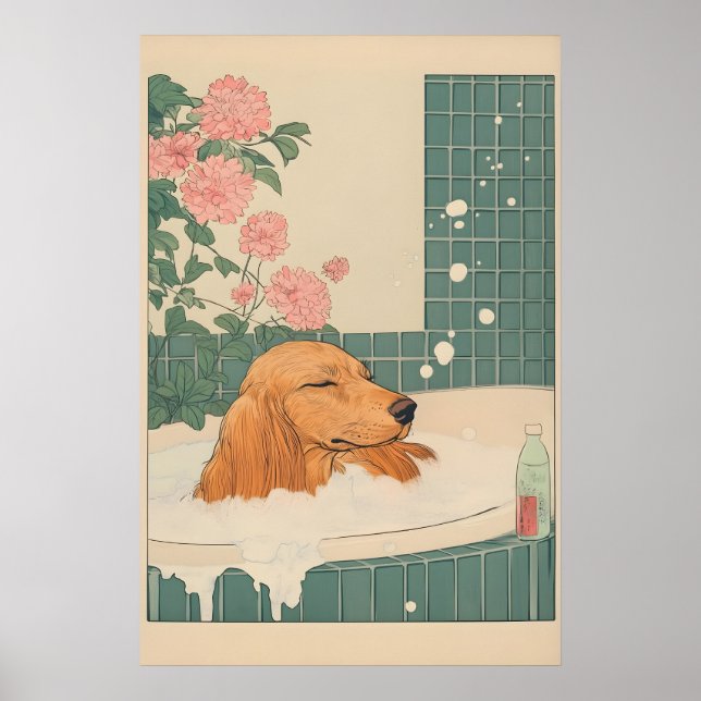 Poster Dachshund Wall Art Japanese Style Bathroom Print (Frente)