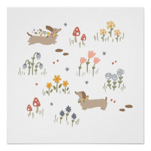Pôster Dachshund Weiner Cachorros Adolescentes Arte de Mu