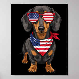 Poster Dachshund Wiener EUA Bandeira dos EUA 4 de Julho A