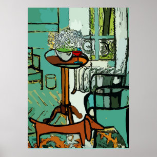 Poster Dachsund verde da sala, estilo de Matisse