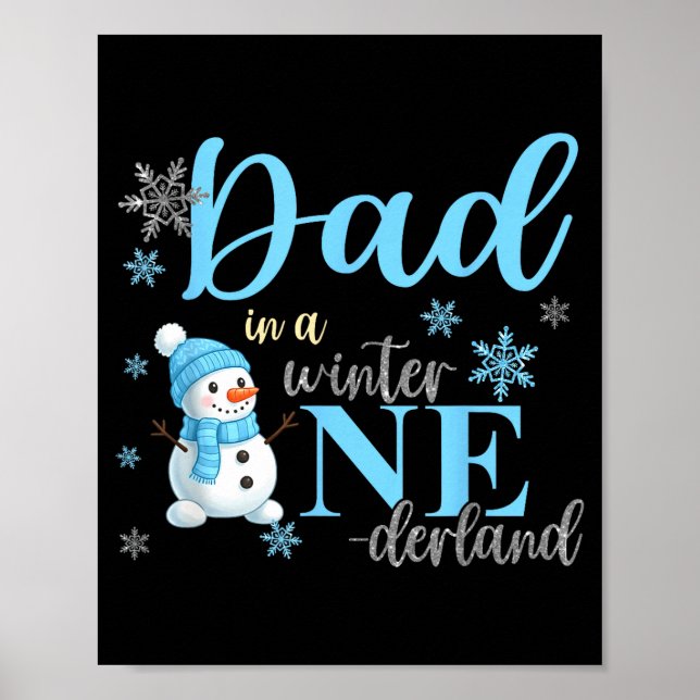 Poster Dad In A Winter Onederland Birthday Boy Girl Cute  (Frente)