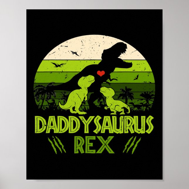 Poster Daddysaurus Rex 2 Crianças Dinossauro Para Pais (Frente)