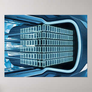 Poster Dados binários digitais azuis na tela do computado