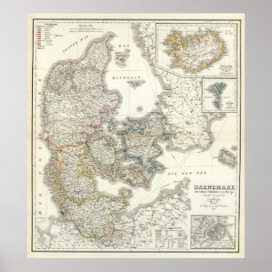 Pôster Daenemark, ilha - Dinamarca, Islândia