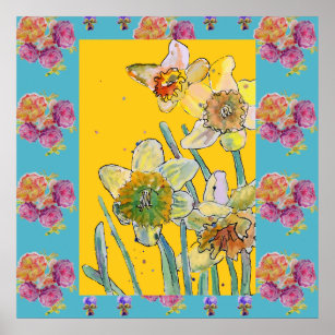 Poster Daffodil Watercolor Pintura primavera