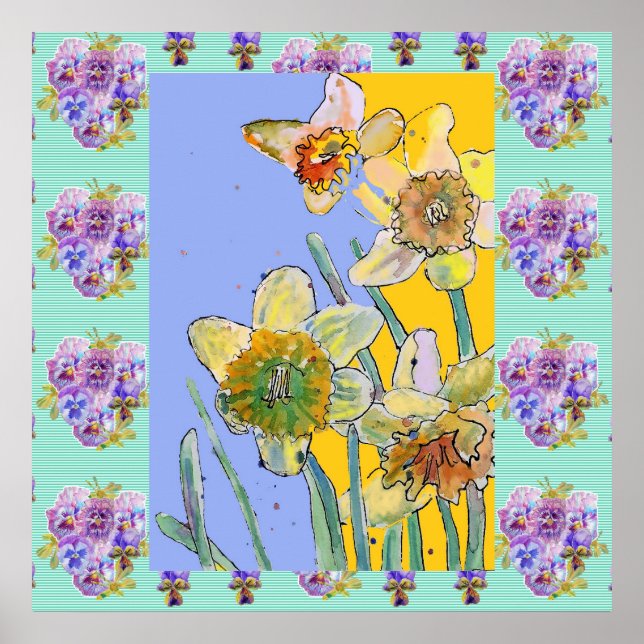 Poster Daffodil Watercolor Pintura primavera (Frente)