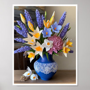 Poster Daffodilos de arranjo Floral de Vaso Azul Atorment