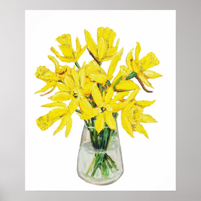 Poster daffodilos de ouro pintados à mão no vaso (Frente)