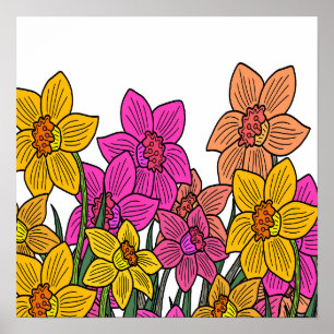 Poster Daffodils Coloridos Flores Design
